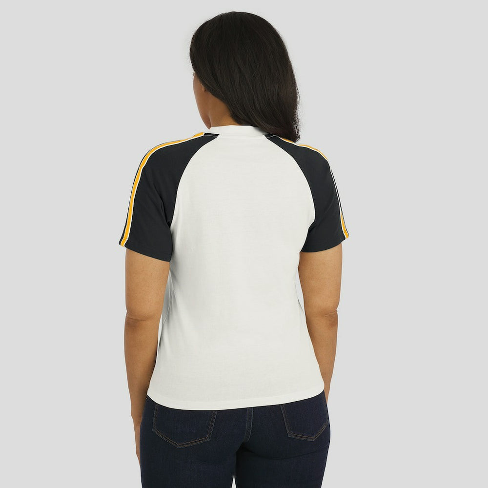 Pittsburgh Steelers WEAR by Erin Andrews Women's Sleeve Stripe Distressed Raglan T-Shirt | NFL New