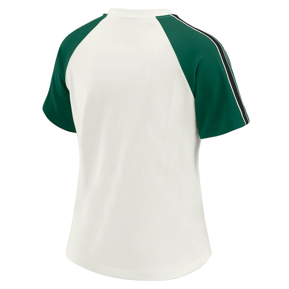 New York Jets WEAR by Erin Andrews Women's Sleeve Stripe Distressed Raglan T-Shirt | NFL Outlet