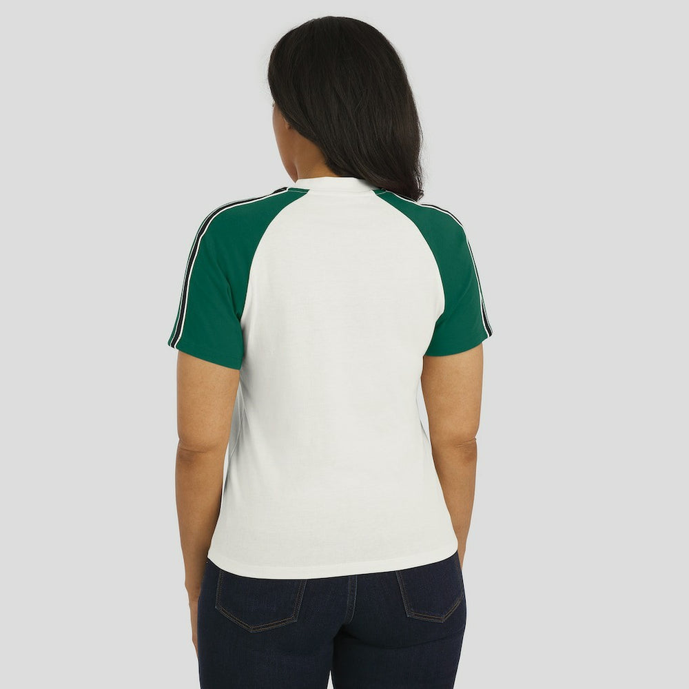 New York Jets WEAR by Erin Andrews Women's Sleeve Stripe Distressed Raglan T-Shirt | NFL Outlet