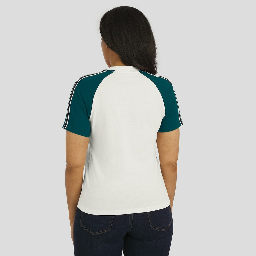 Philadelphia Eagles WEAR by Erin Andrews Women's Sleeve Stripe Distressed Raglan T-Shirt | NFL Discount