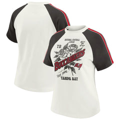 Tampa Bay Buccaneers WEAR by Erin Andrews Women's Sleeve Stripe Distressed Raglan T-Shirt | NFL Sale