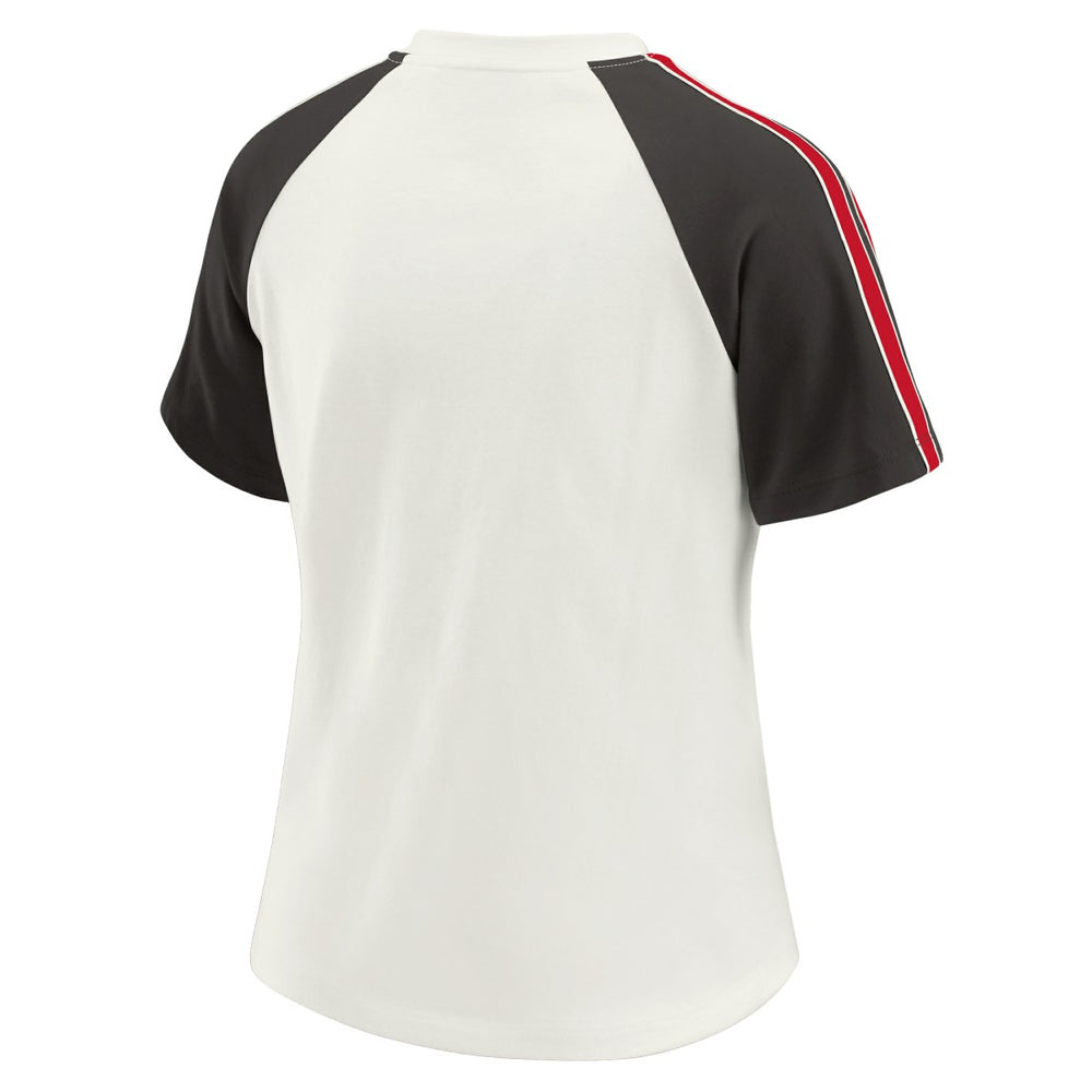 Tampa Bay Buccaneers WEAR by Erin Andrews Women's Sleeve Stripe Distressed Raglan T-Shirt | NFL Sale