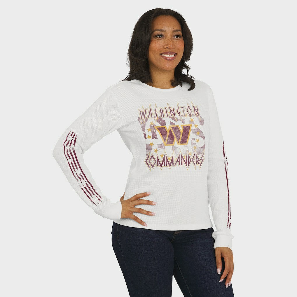 Washington Commanders WEAR by Erin Andrews Women's Graphic Waffle Long-Sleeve T-Shirt | NFL Discount