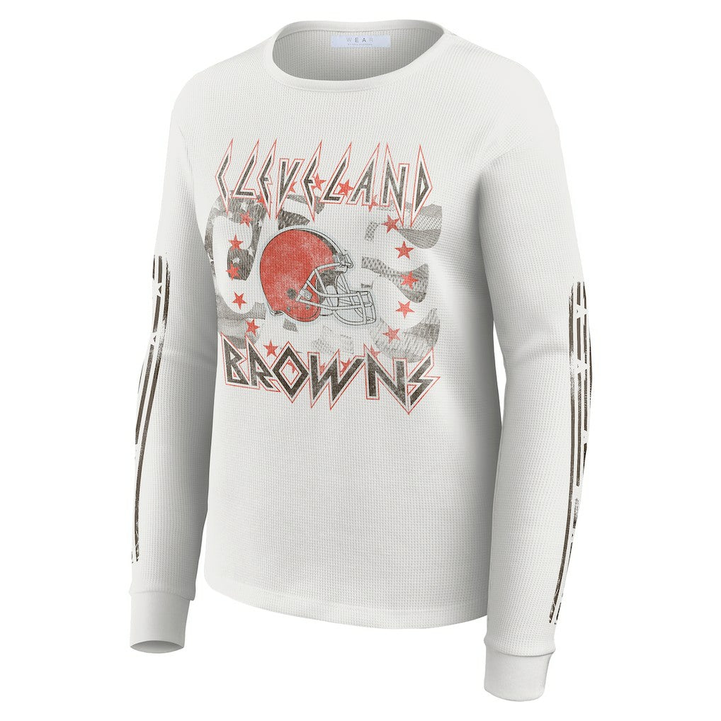 Cleveland Browns WEAR by Erin Andrews Women's Graphic Waffle Long-Sleeve T-Shirt | NFL Discount
