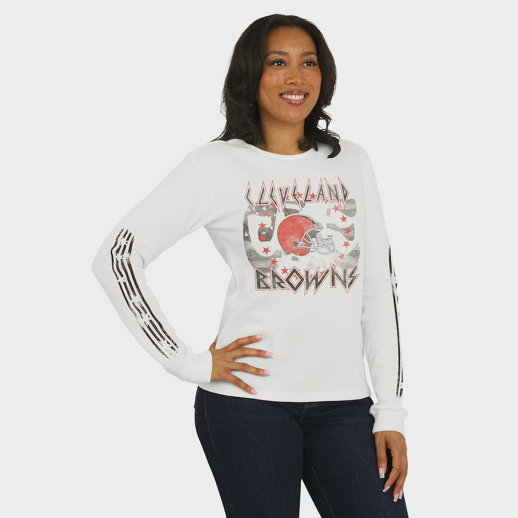 Cleveland Browns WEAR by Erin Andrews Women's Graphic Waffle Long-Sleeve T-Shirt | NFL Discount