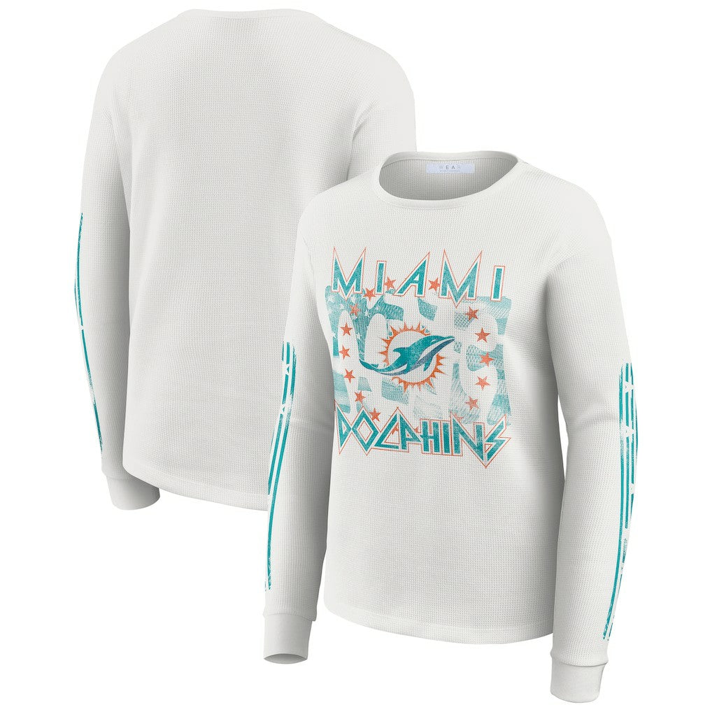 Miami Dolphins WEAR by Erin Andrews Women's Graphic Waffle Long-Sleeve T-Shirt | NFL Online
