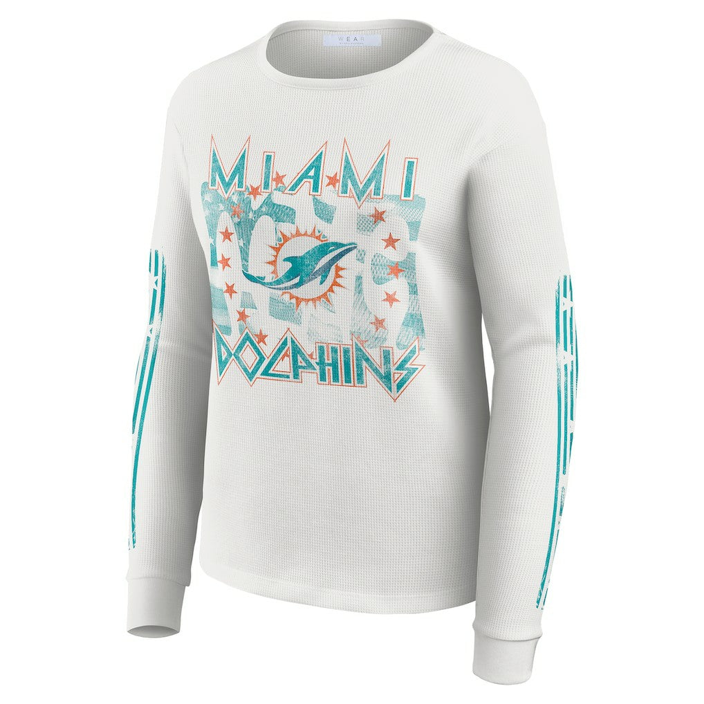 Miami Dolphins WEAR by Erin Andrews Women's Graphic Waffle Long-Sleeve T-Shirt | NFL Online