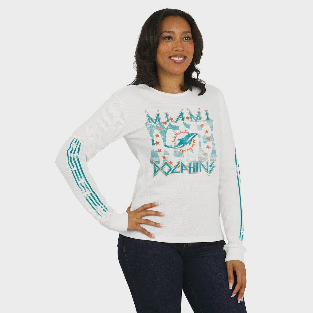 Miami Dolphins WEAR by Erin Andrews Women's Graphic Waffle Long-Sleeve T-Shirt | NFL Online