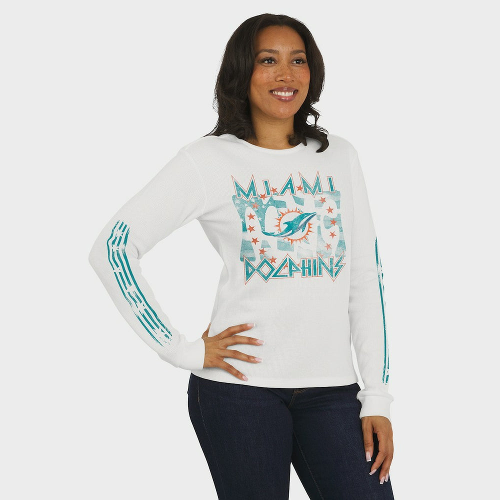 Miami Dolphins WEAR by Erin Andrews Women's Graphic Waffle Long-Sleeve T-Shirt | NFL Online