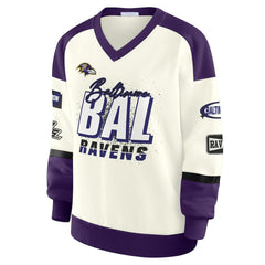 Baltimore Ravens WEAR by Erin Andrews Women's Racing Crew V-Neck Sweatshirt | NFL Near me