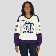 Baltimore Ravens WEAR by Erin Andrews Women's Racing Crew V-Neck Sweatshirt | NFL Near me