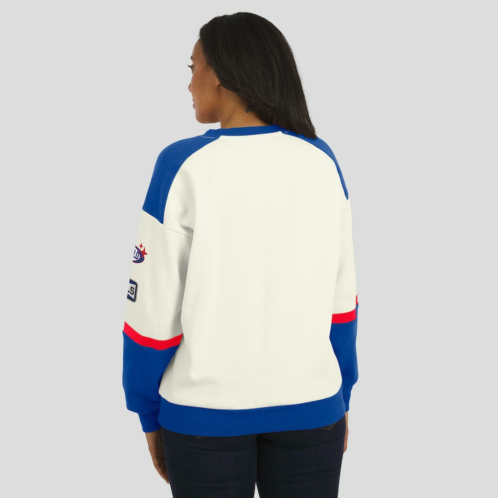 Buffalo Bills WEAR by Erin Andrews Women's Racing Crew V-Neck Sweatshirt | NFL Outlet