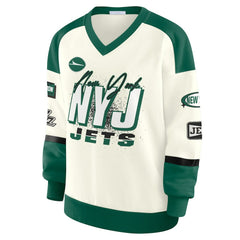 New York Jets WEAR by Erin Andrews Women's Racing Crew V-Neck Sweatshirt | NFL Near me