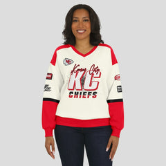 Kansas City Chiefs WEAR by Erin Andrews Women's Racing Crew V-Neck Sweatshirt | NFL Hot