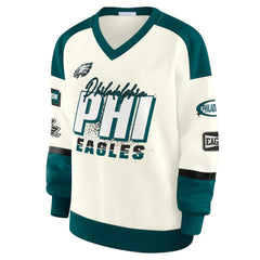 Philadelphia Eagles WEAR by Erin Andrews Women's Racing Crew V-Neck Sweatshirt | NFL Sale