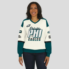 Philadelphia Eagles WEAR by Erin Andrews Women's Racing Crew V-Neck Sweatshirt | NFL Sale