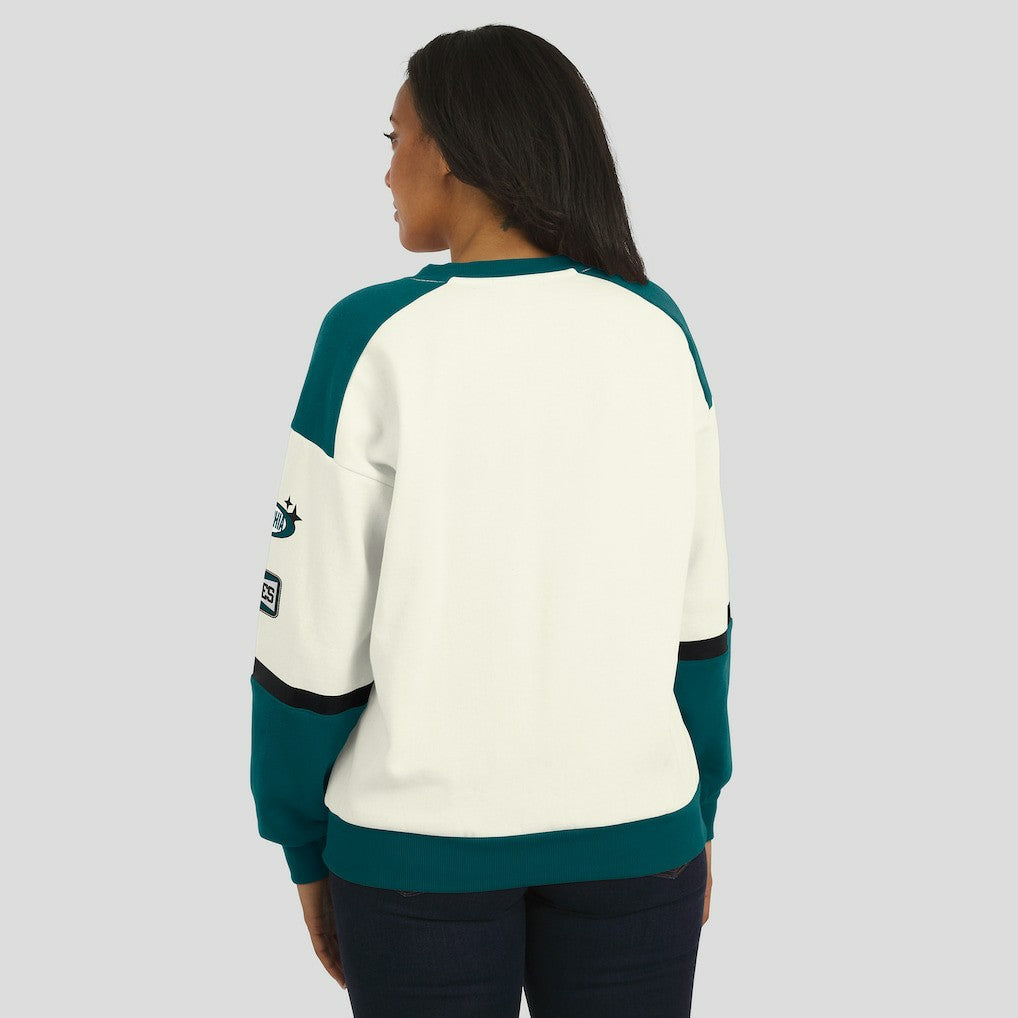 Philadelphia Eagles WEAR by Erin Andrews Women's Racing Crew V-Neck Sweatshirt | NFL Sale
