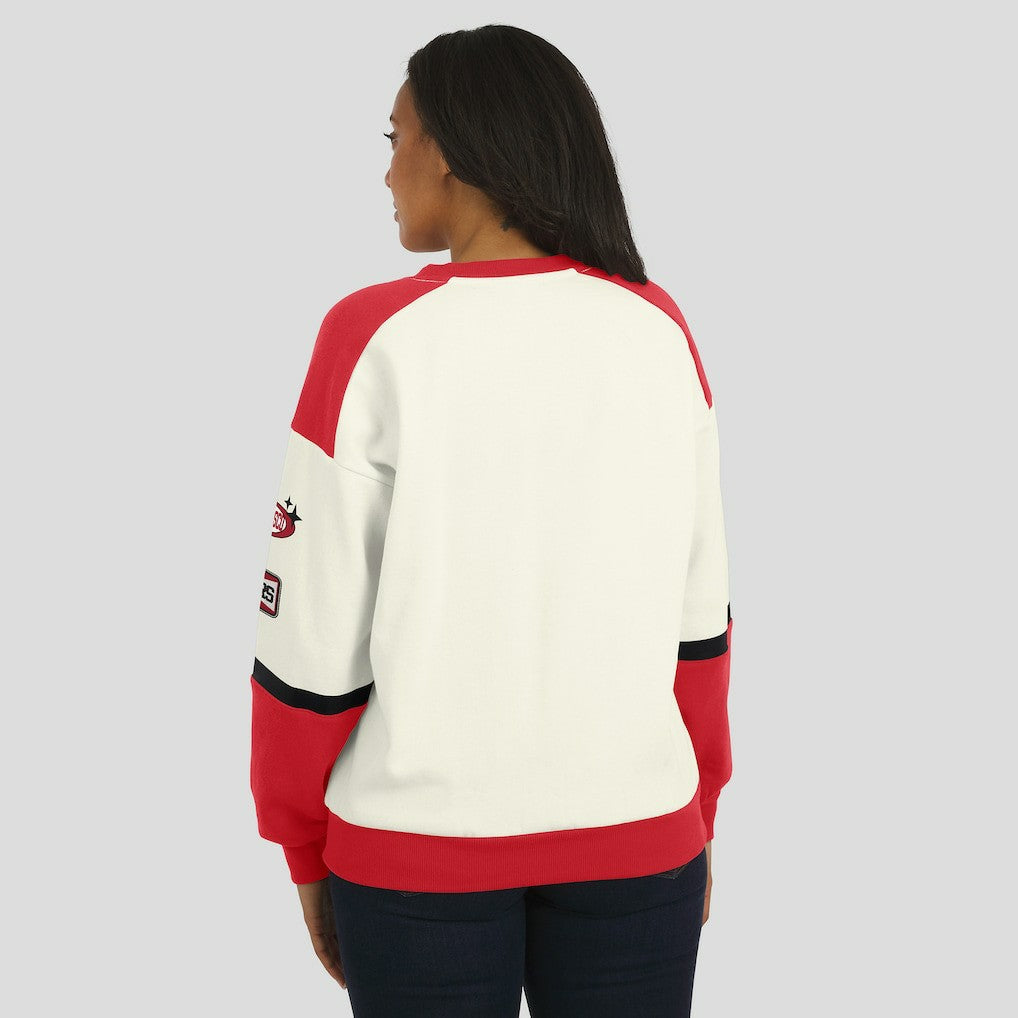 San Francisco 49ers WEAR by Erin Andrews Women's Racing Crew V-Neck Sweatshirt | NFL Near me