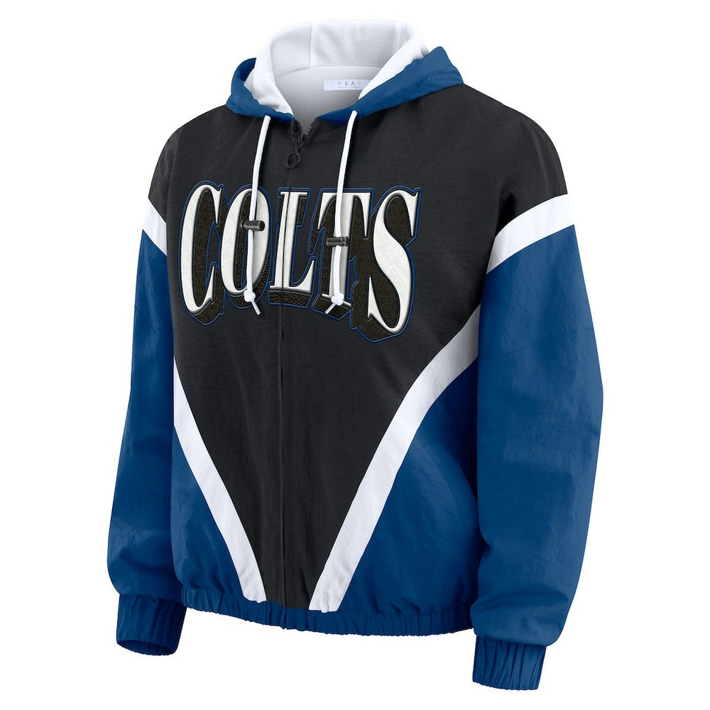 Indianapolis Colts WEAR by Erin Andrews Women's Plus Size Retro Crinkle Full-Zip Hoodie Windbreaker Jacket | NFL Sale