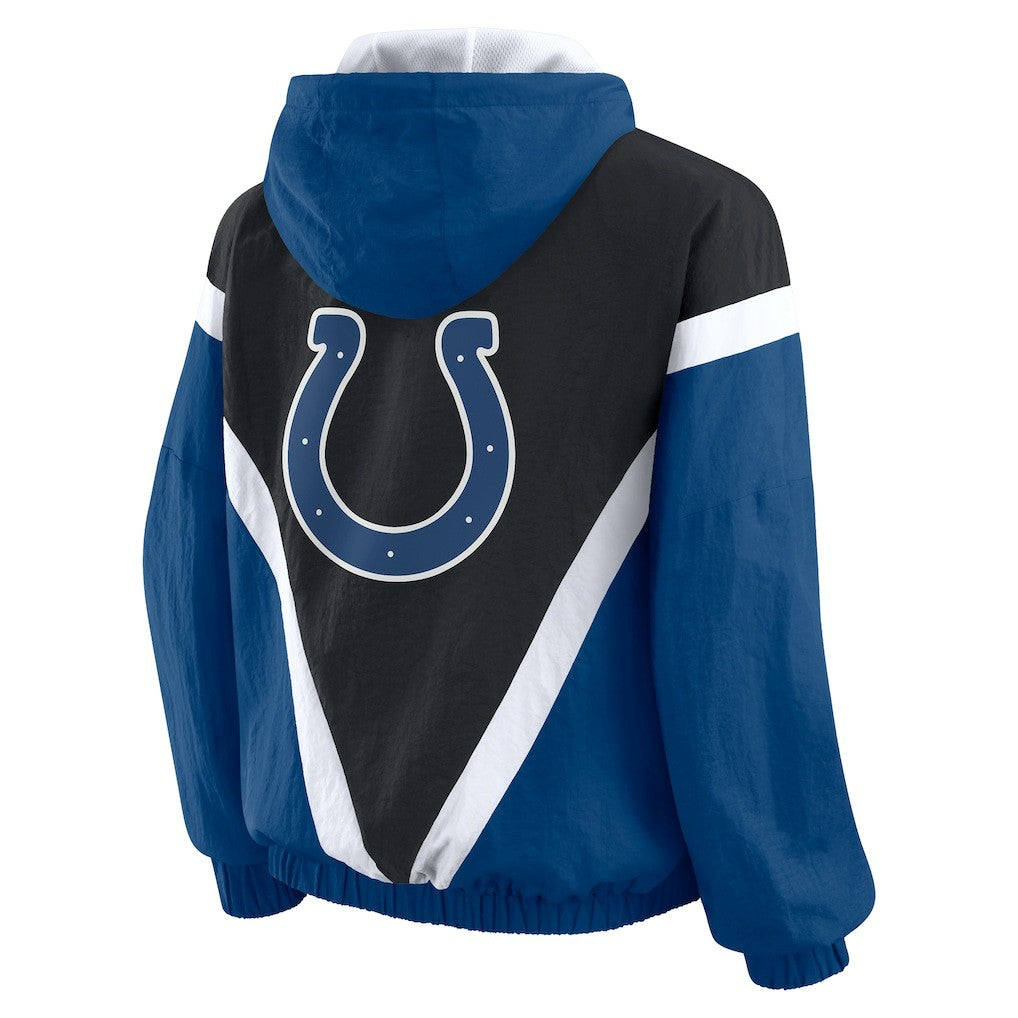 Indianapolis Colts WEAR by Erin Andrews Women's Plus Size Retro Crinkle Full-Zip Hoodie Windbreaker Jacket | NFL Sale
