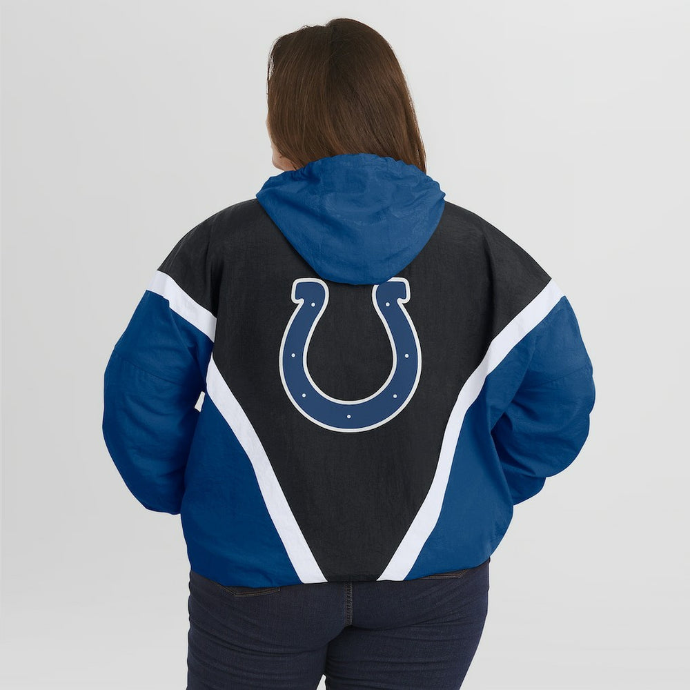 Indianapolis Colts WEAR by Erin Andrews Women's Plus Size Retro Crinkle Full-Zip Hoodie Windbreaker Jacket | NFL Sale