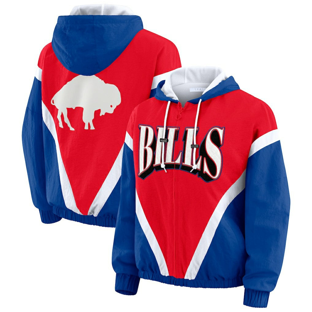 Buffalo Bills WEAR by Erin Andrews Women's Plus Size Retro Crinkle Full-Zip Hoodie Windbreaker Jacket | NFL Sale