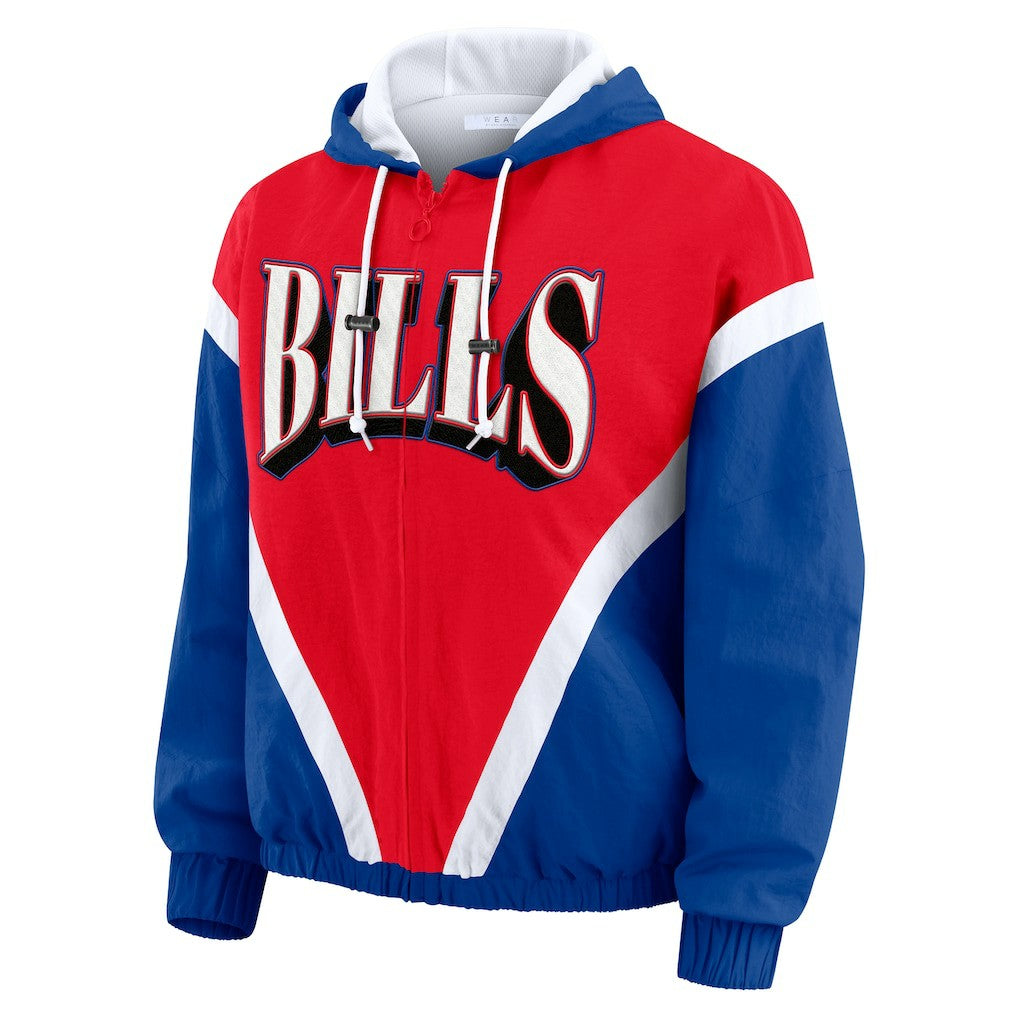 Buffalo Bills WEAR by Erin Andrews Women's Plus Size Retro Crinkle Full-Zip Hoodie Windbreaker Jacket | NFL Sale