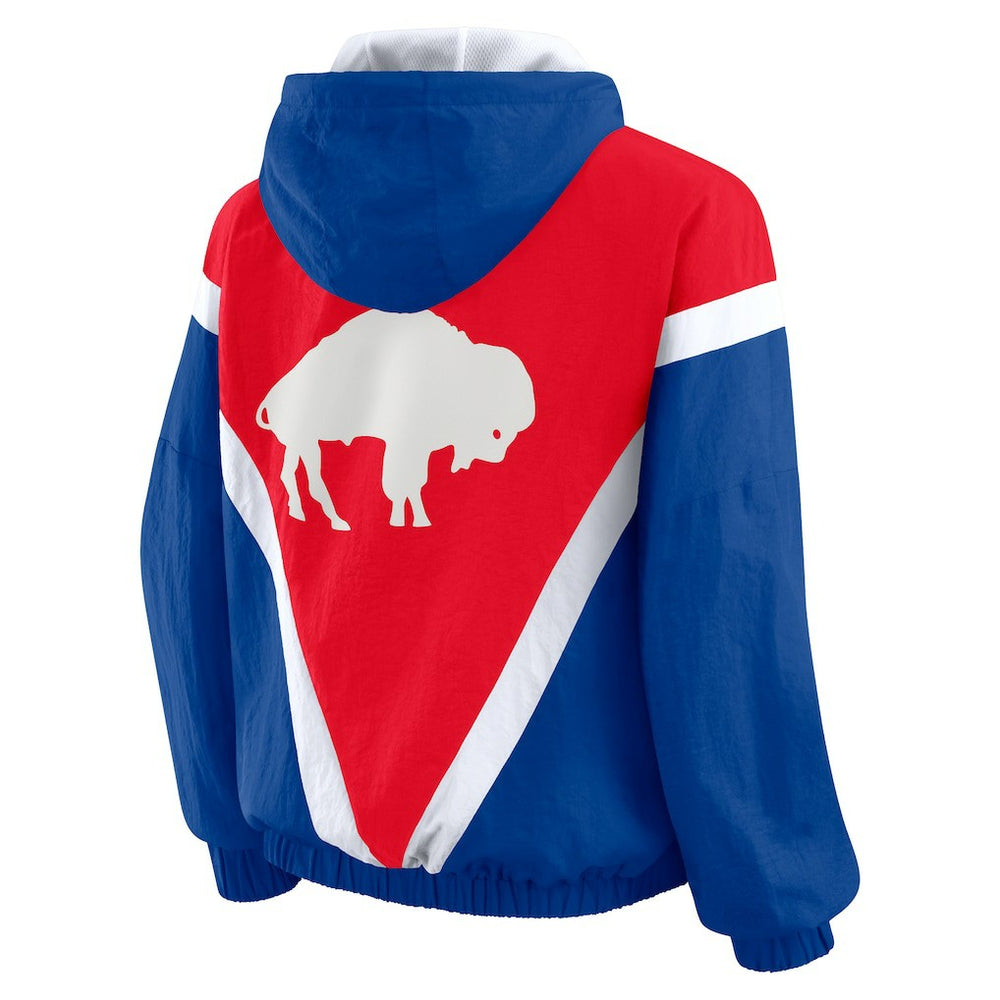 Buffalo Bills WEAR by Erin Andrews Women's Plus Size Retro Crinkle Full-Zip Hoodie Windbreaker Jacket | NFL Sale