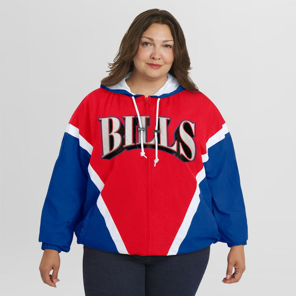 Buffalo Bills WEAR by Erin Andrews Women's Plus Size Retro Crinkle Full-Zip Hoodie Windbreaker Jacket | NFL Sale