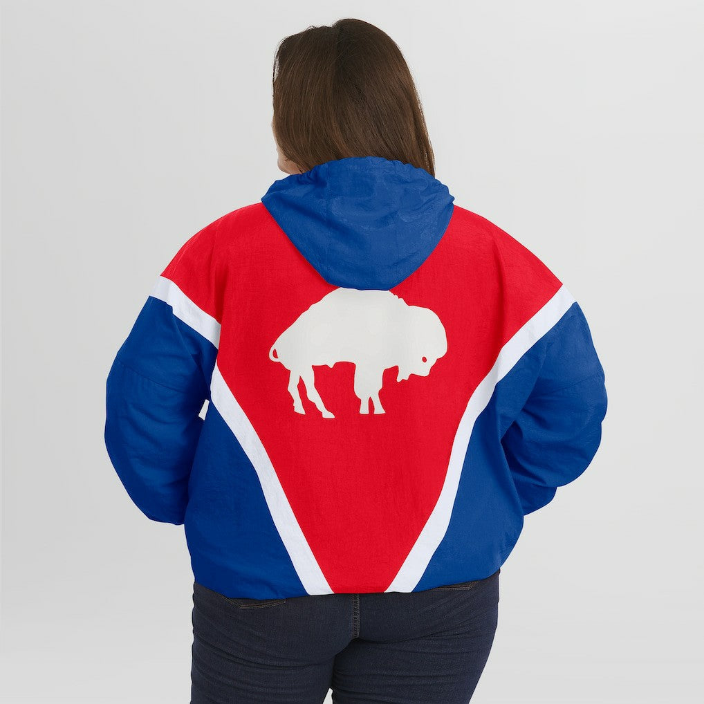 Buffalo Bills WEAR by Erin Andrews Women's Plus Size Retro Crinkle Full-Zip Hoodie Windbreaker Jacket | NFL Sale