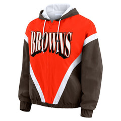 Cleveland Browns WEAR by Erin Andrews Women's Plus Size Retro Crinkle Full-Zip Hoodie Windbreaker Jacket | NFL Hot