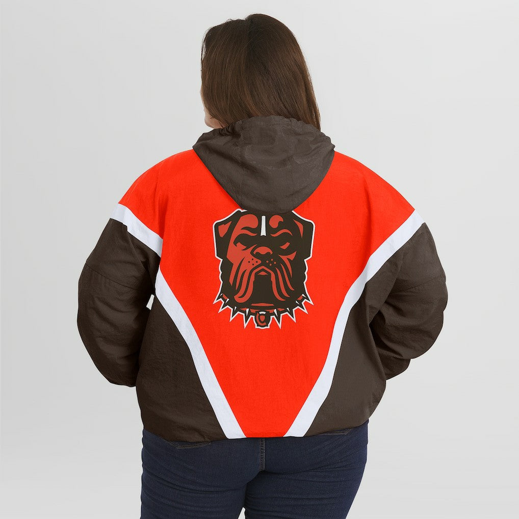 Cleveland Browns WEAR by Erin Andrews Women's Plus Size Retro Crinkle Full-Zip Hoodie Windbreaker Jacket | NFL Hot