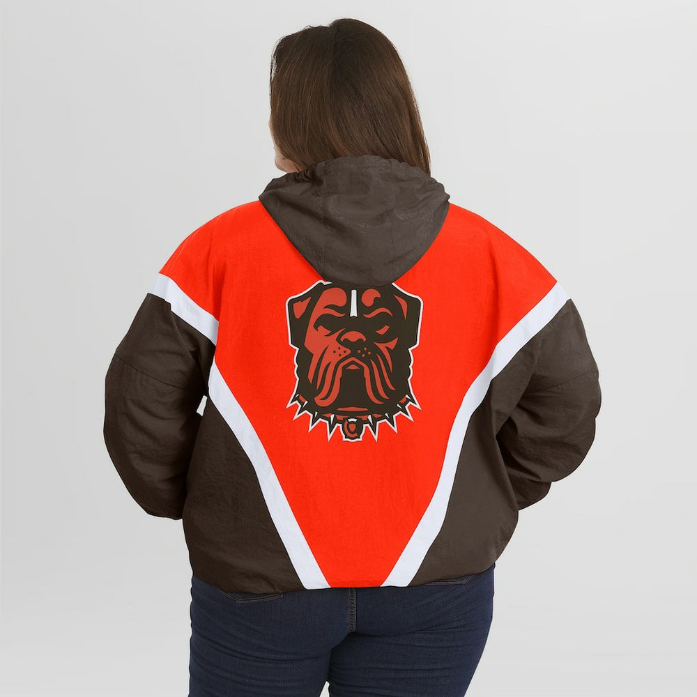 Cleveland Browns WEAR by Erin Andrews Women's Plus Size Retro Crinkle Full-Zip Hoodie Windbreaker Jacket | NFL Hot