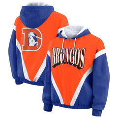 Denver Broncos WEAR by Erin Andrews Women's Plus Size Retro Crinkle Full-Zip Hoodie Windbreaker Jacket | NFL Near me