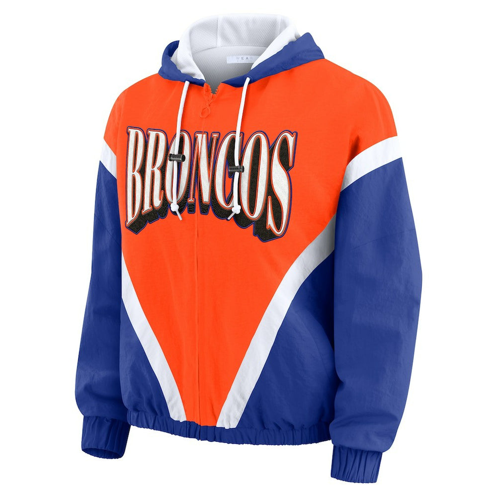 Denver Broncos WEAR by Erin Andrews Women's Plus Size Retro Crinkle Full-Zip Hoodie Windbreaker Jacket | NFL Near me