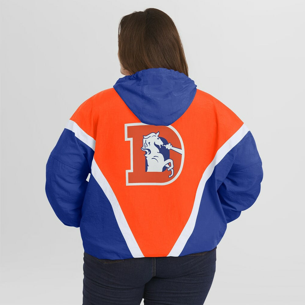 Denver Broncos WEAR by Erin Andrews Women's Plus Size Retro Crinkle Full-Zip Hoodie Windbreaker Jacket | NFL Near me