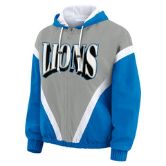 Detroit Lions WEAR by Erin Andrews Women's Plus Size Retro Crinkle Full-Zip Hoodie Windbreaker Jacket | NFL On sale
