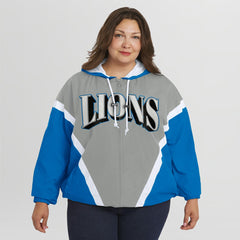 Detroit Lions WEAR by Erin Andrews Women's Plus Size Retro Crinkle Full-Zip Hoodie Windbreaker Jacket | NFL On sale