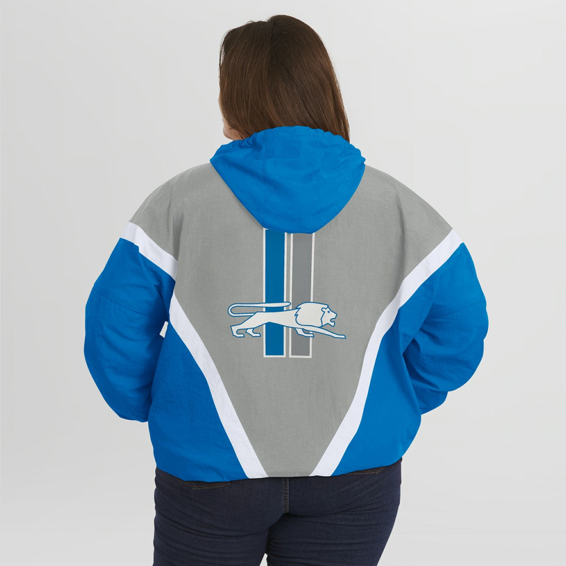 Detroit Lions WEAR by Erin Andrews Women's Plus Size Retro Crinkle Full-Zip Hoodie Windbreaker Jacket | NFL On sale