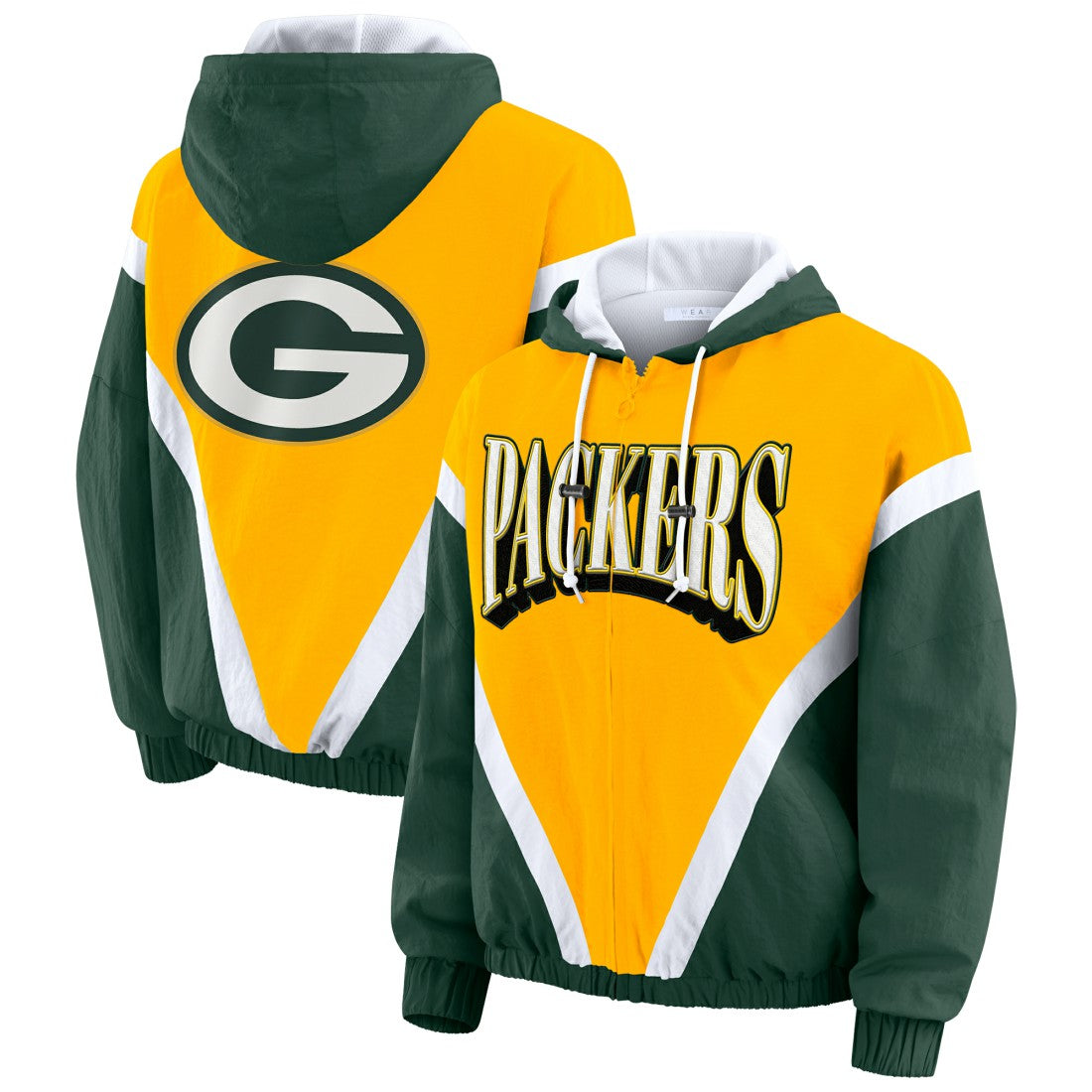 Green Bay Packers WEAR by Erin Andrews Women's Plus Size Retro Crinkle Full-Zip Hoodie Windbreaker Jacket | NFL Online