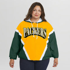 Green Bay Packers WEAR by Erin Andrews Women's Plus Size Retro Crinkle Full-Zip Hoodie Windbreaker Jacket | NFL Online