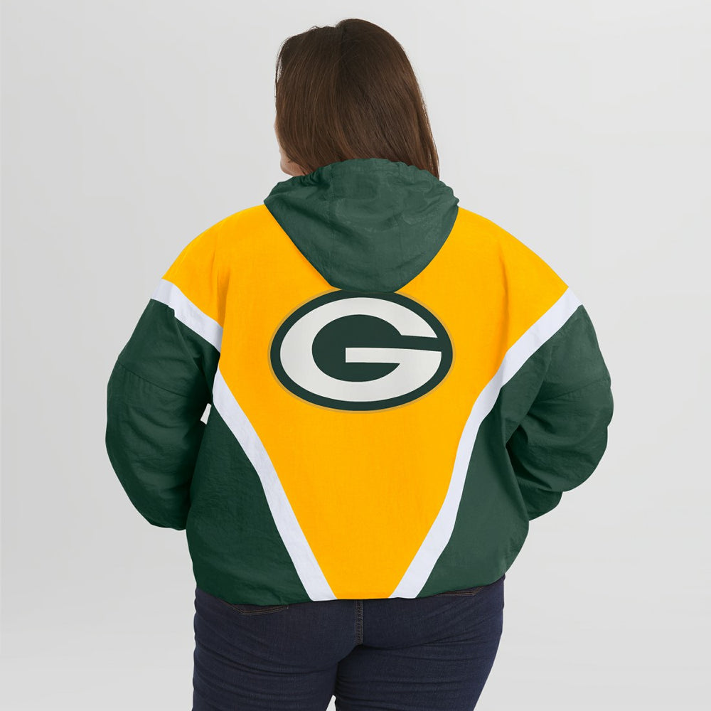 Green Bay Packers WEAR by Erin Andrews Women's Plus Size Retro Crinkle Full-Zip Hoodie Windbreaker Jacket | NFL Online
