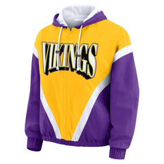 Minnesota Vikings WEAR by Erin Andrews Women's Plus Size Retro Crinkle Full-Zip Hoodie Windbreaker Jacket | NFL On sale