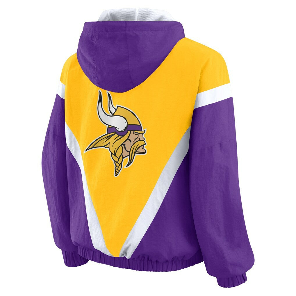 Minnesota Vikings WEAR by Erin Andrews Women's Plus Size Retro Crinkle Full-Zip Hoodie Windbreaker Jacket | NFL On sale