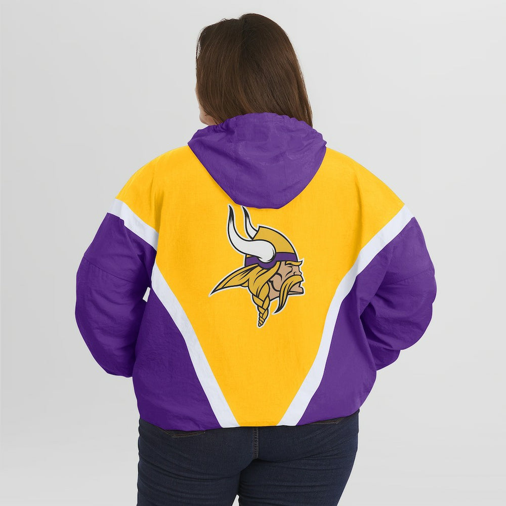 Minnesota Vikings WEAR by Erin Andrews Women's Plus Size Retro Crinkle Full-Zip Hoodie Windbreaker Jacket | NFL On sale
