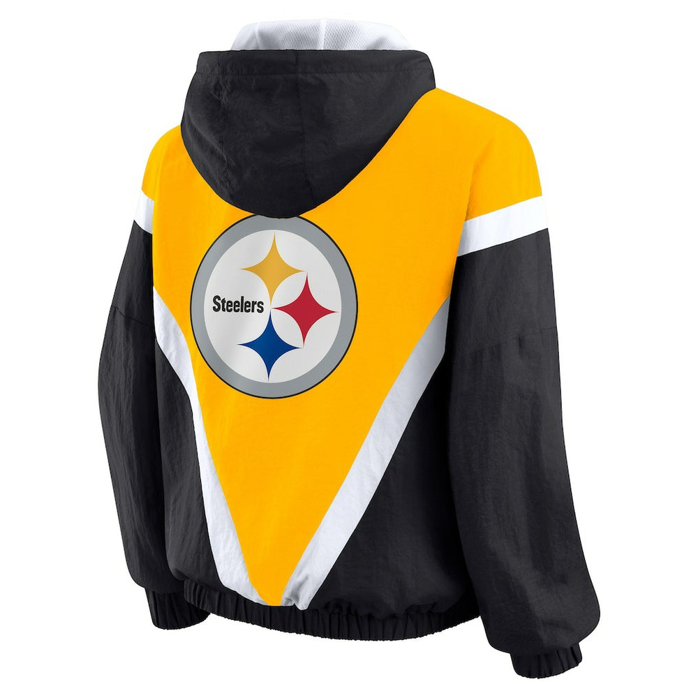Pittsburgh Steelers WEAR by Erin Andrews Women's Plus Size Retro Crinkle Full-Zip Hoodie Windbreaker Jacket | NFL New