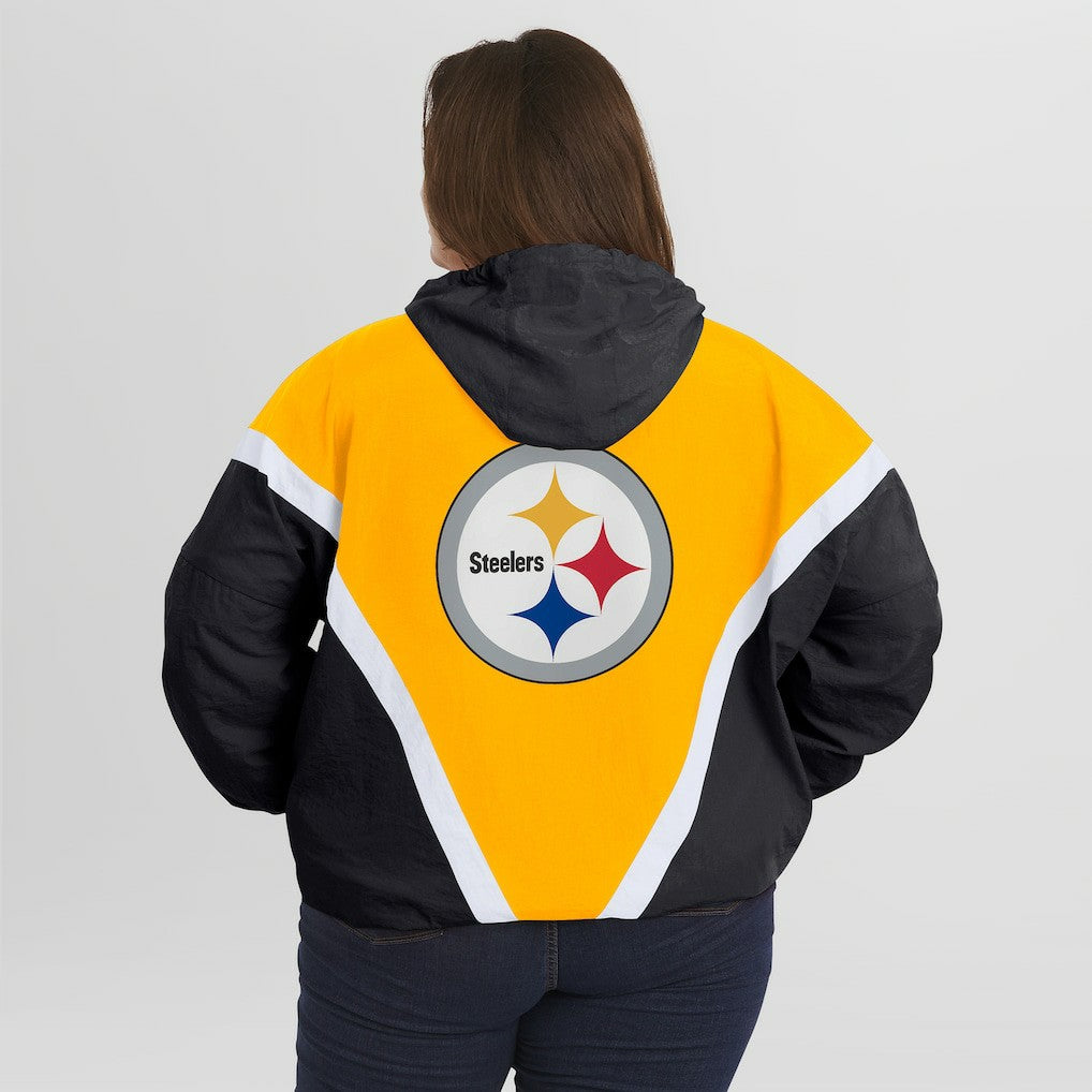 Pittsburgh Steelers WEAR by Erin Andrews Women's Plus Size Retro Crinkle Full-Zip Hoodie Windbreaker Jacket | NFL New