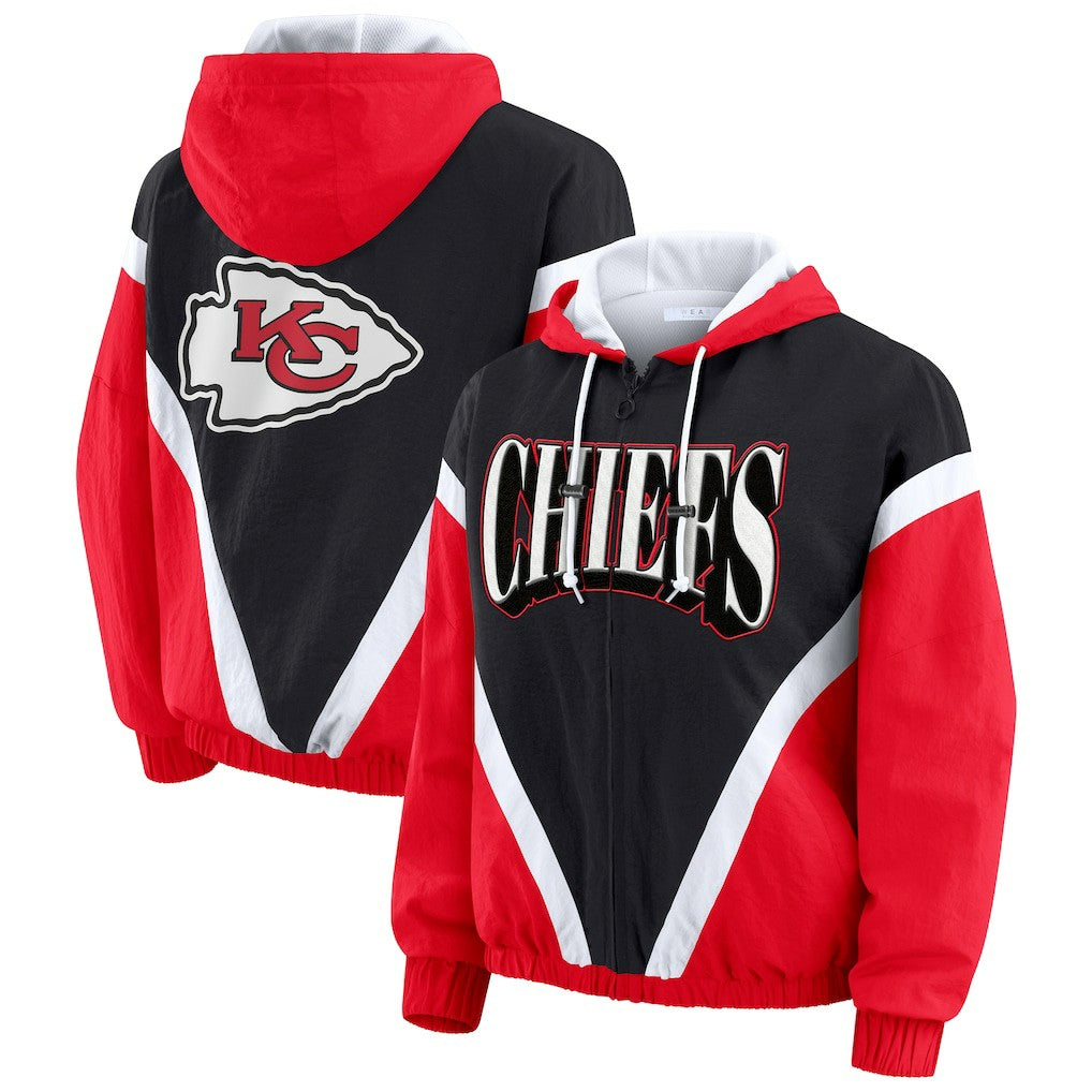 Kansas City Chiefs WEAR by Erin Andrews Women's Plus Size Retro Crinkle Full-Zip Hoodie Windbreaker Jacket | NFL New