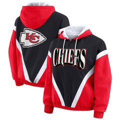 Kansas City Chiefs WEAR by Erin Andrews Women's Plus Size Retro Crinkle Full-Zip Hoodie Windbreaker Jacket | NFL New