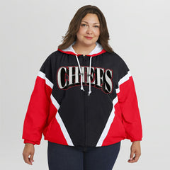Kansas City Chiefs WEAR by Erin Andrews Women's Plus Size Retro Crinkle Full-Zip Hoodie Windbreaker Jacket | NFL New